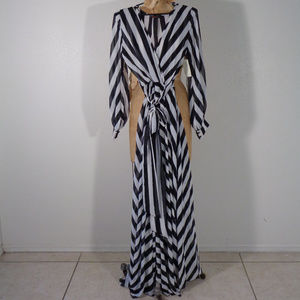 BLACK AND WHITE MIDI CHIFFON WRAP DRESS
